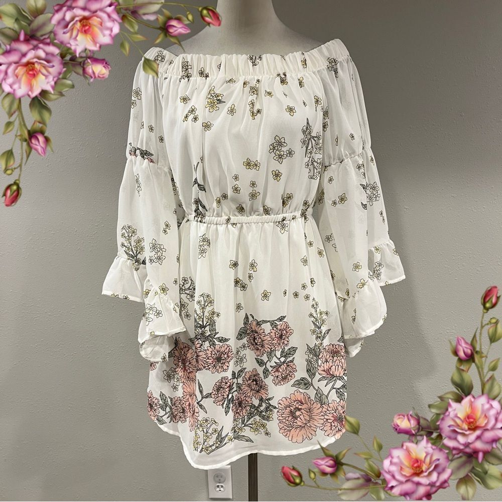 Indulge long sleeve Floral Off-Shoulder mini Dress cottagecore style